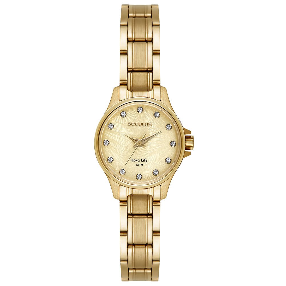 Relógio Feminino Aço Dourado com Marcações em Cristais