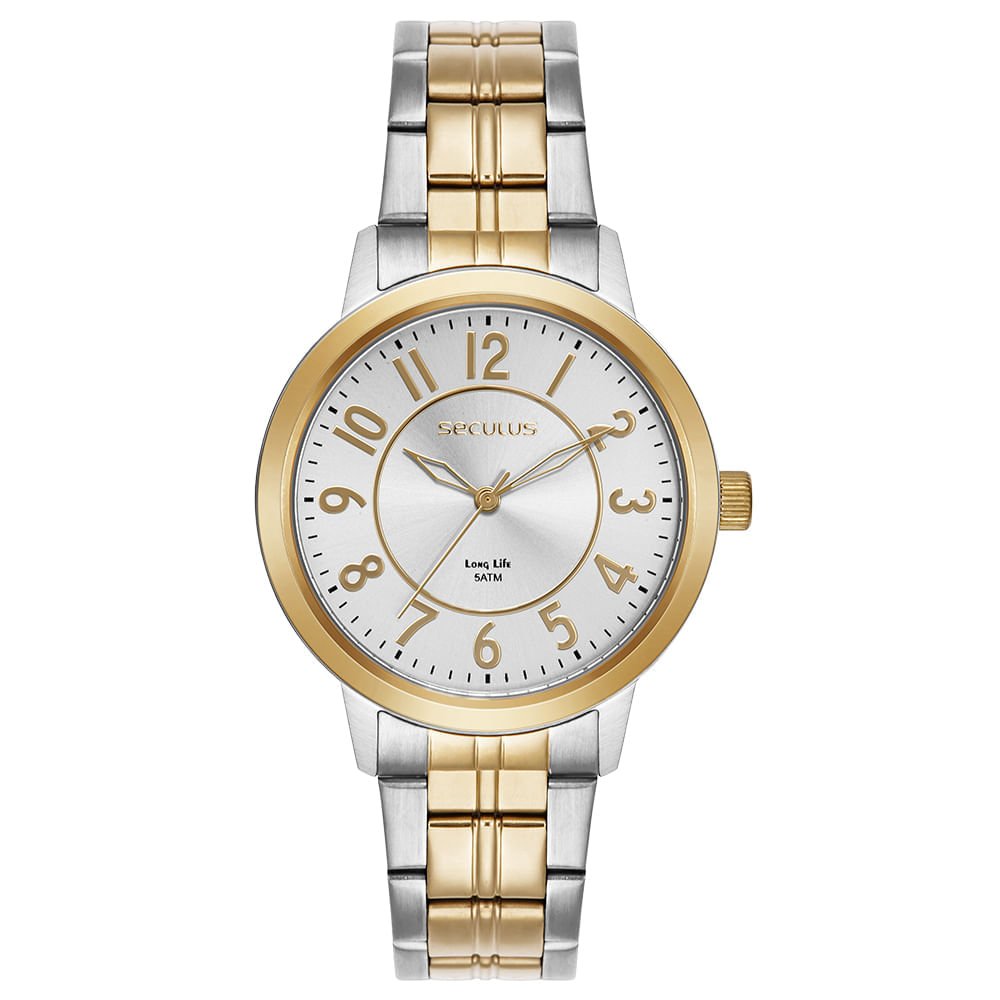 Relógio Feminino Aço Bicolor Mostrador Madre Pérola