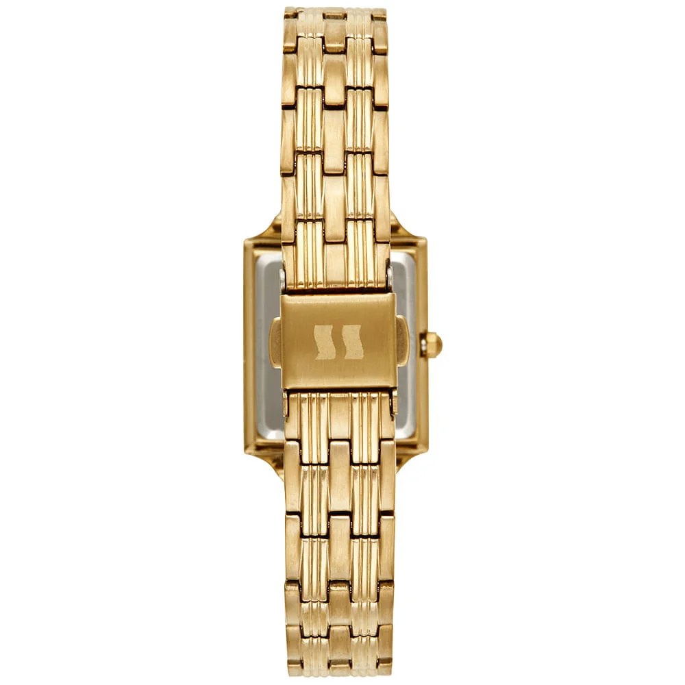 Relógio Feminino Dourado Quadrado Mostrador Azul Dourado 4