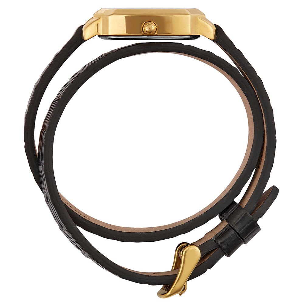 Relógio Feminino Pulseira em Couro duas Voltas Retangular Dourado 3