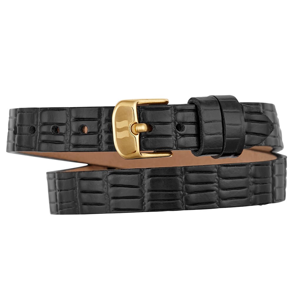 Relógio Feminino Pulseira em Couro duas Voltas Retangular Dourado 4
