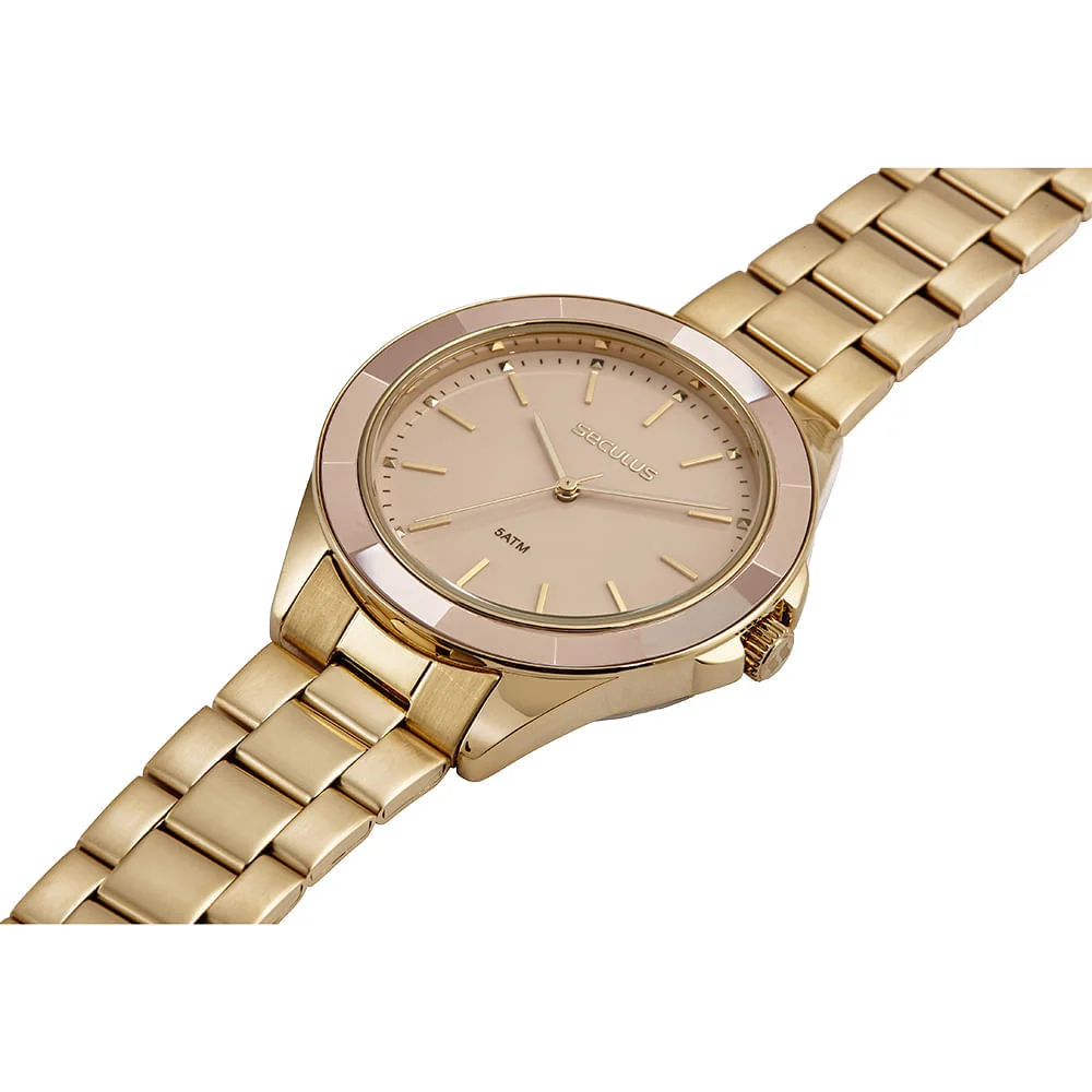 Relógio Feminino Catraca em Cerâmica Minimalista Dourado 2