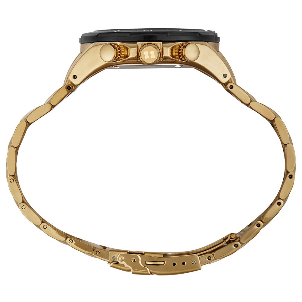 Relógio Masculino Dourado em Aço Cronógrafo Mostrador Preto Dourado 3