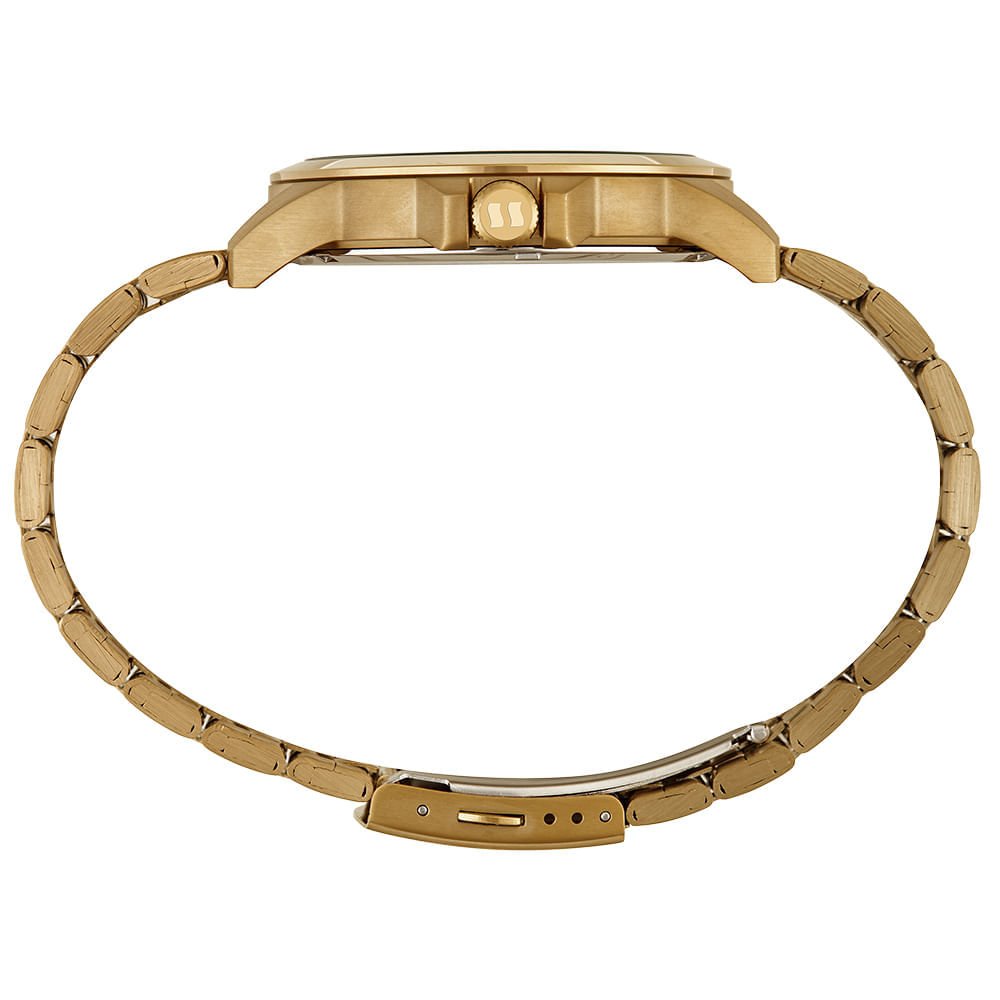 Relógio Masculino Dourado Aço Analógico Mostrador Azul Dourado 2