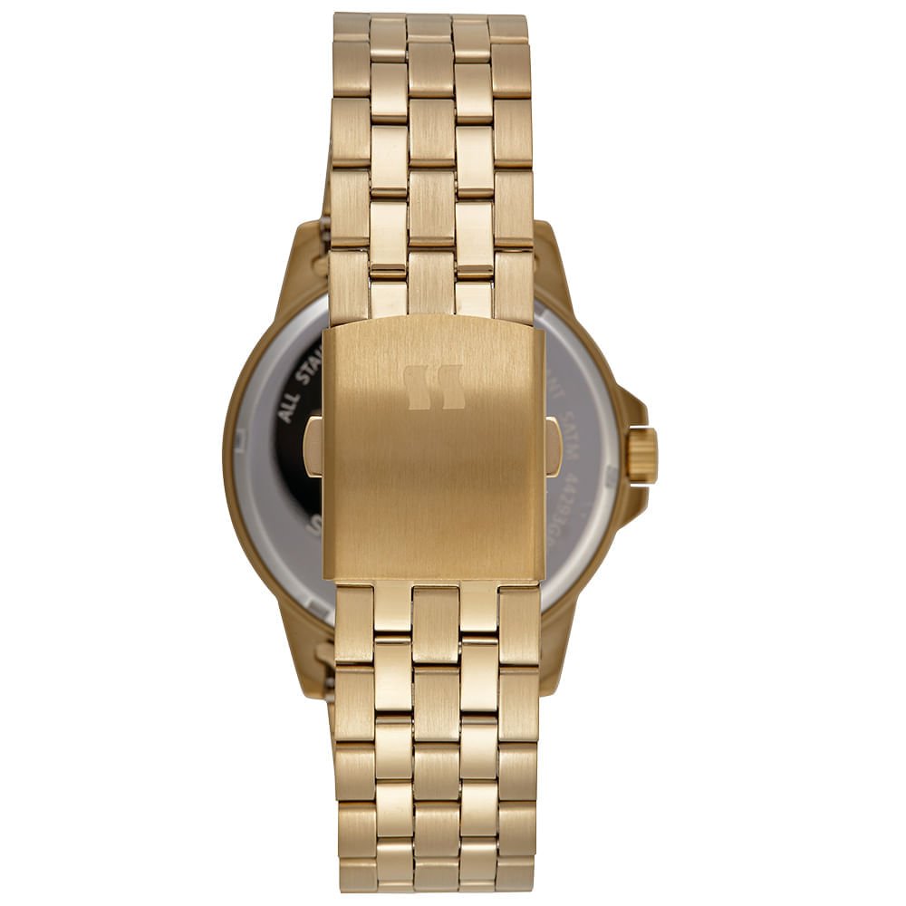 Relógio Masculino Dourado Aço Analógico Mostrador Azul Dourado 3