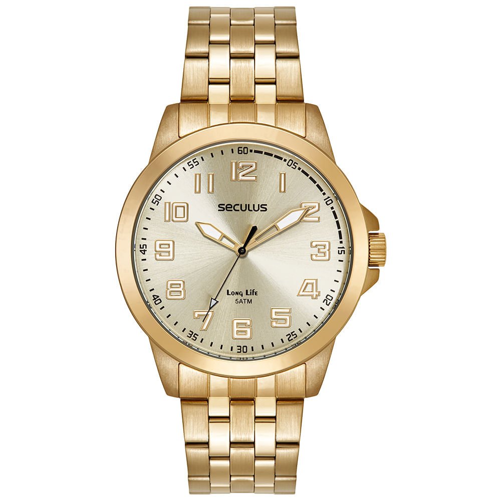 Relógio Masculino Dourado Aço Analógico