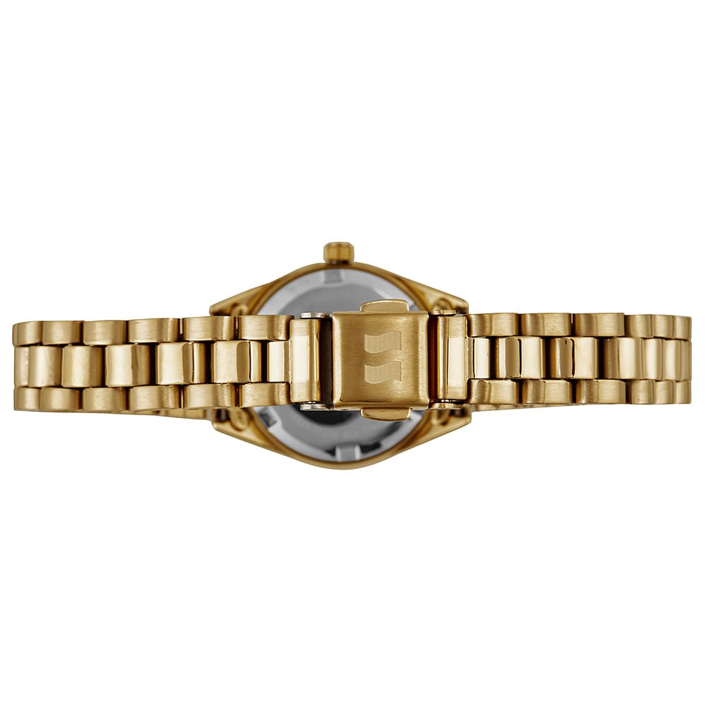 Kit Relógio Feminino Catraca Facetada Dourado com Pulseira Dourado 5
