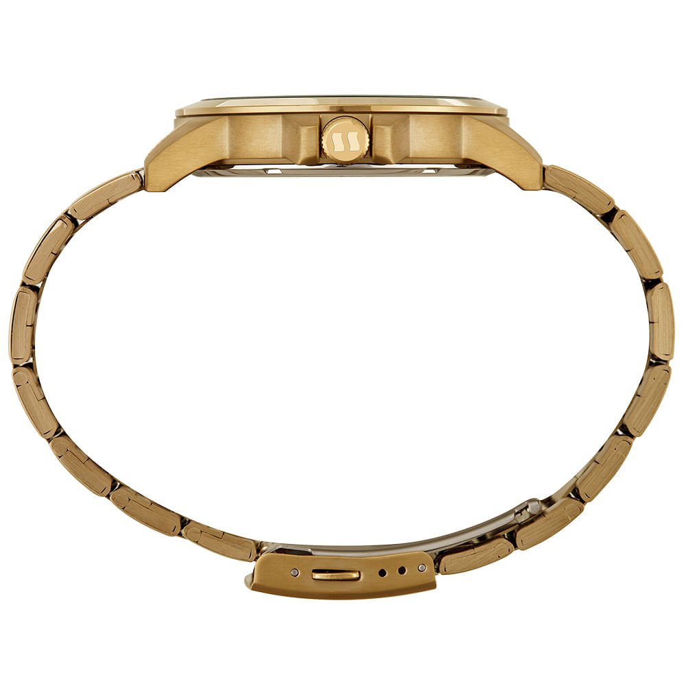 Relógio Masculino Dourado Aço Mostrador Verde Dourado 2