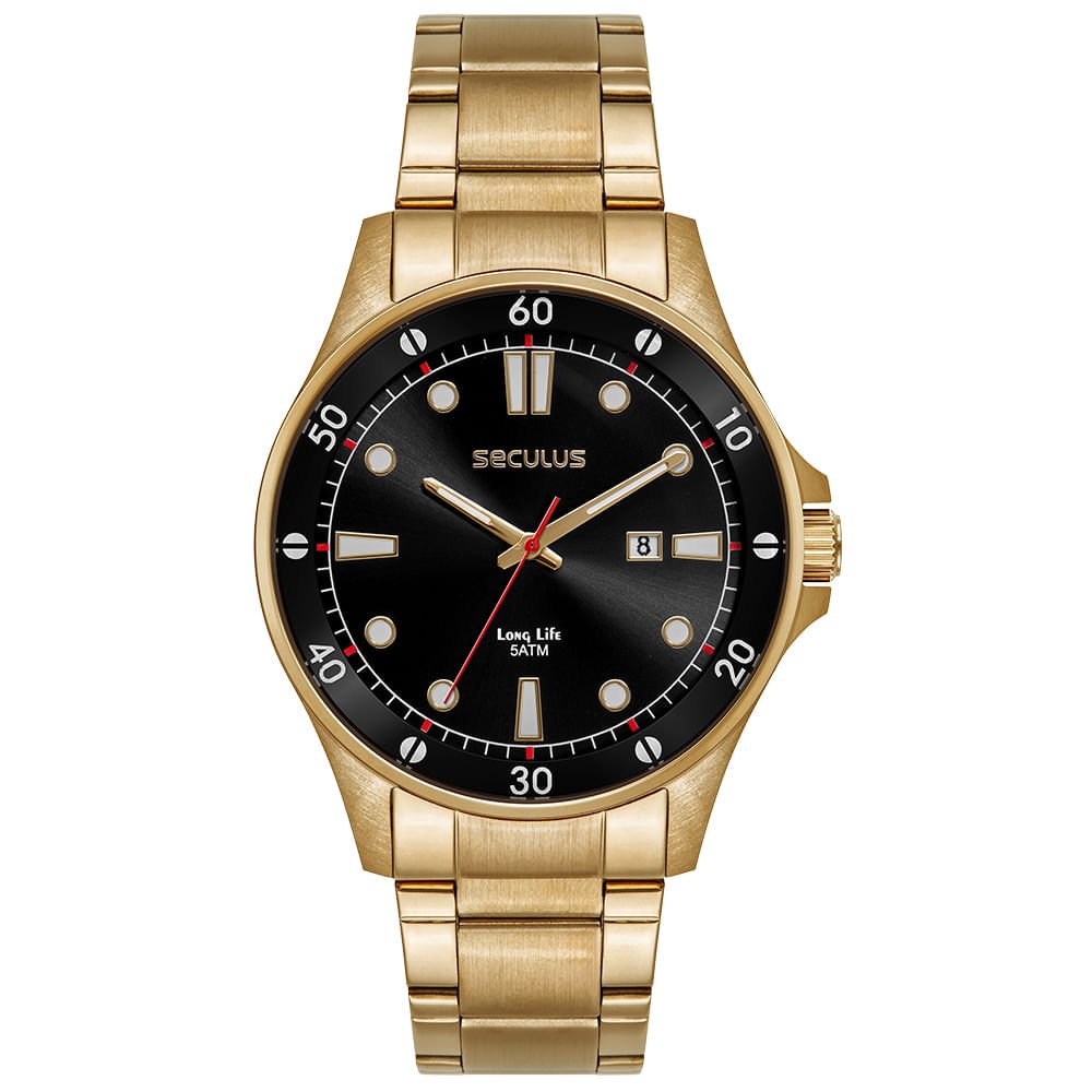 Relógio Masculino Dourado Aço com Marcações