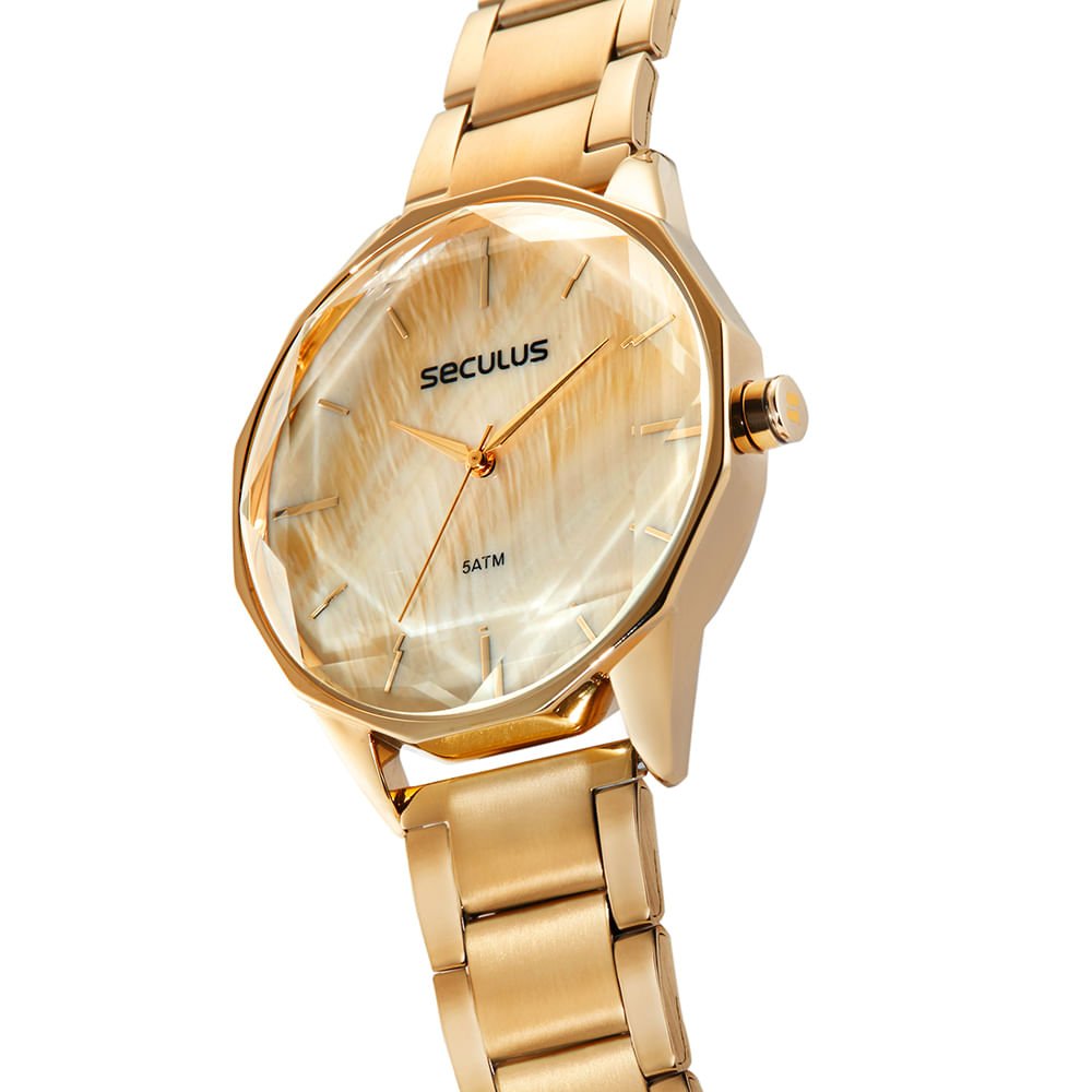 Kit Relógio Feminino Madrepérola Dourado Pulseira Coração Dourado 3