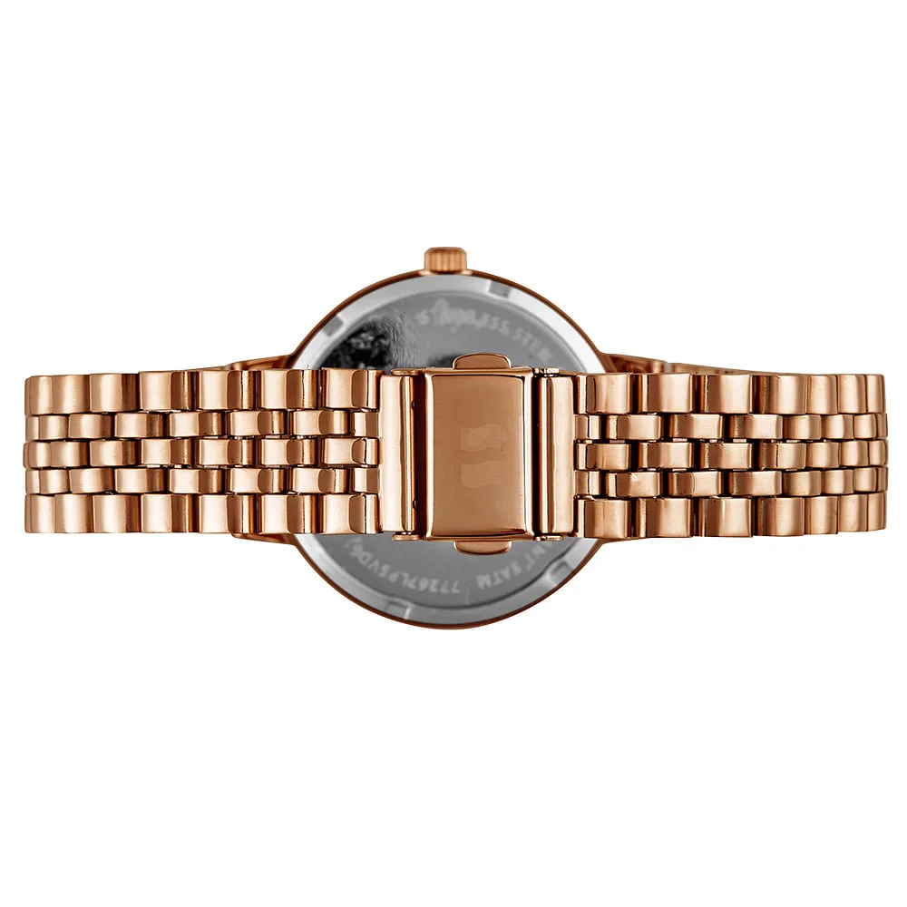 Kit Relógio Feminino Cristais Rosé Com Colar e Brincos Rosa 5