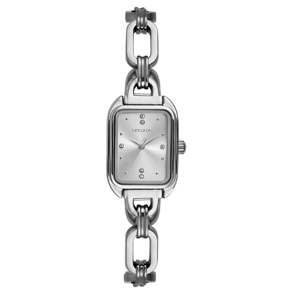 Relogio Feminino Aço Prata Quadrada Pulseira Corrente