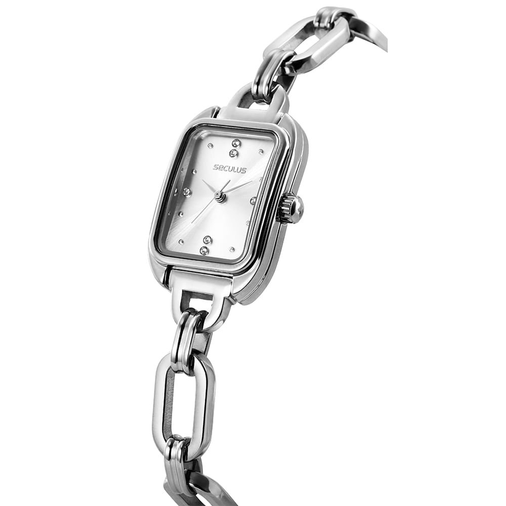 Relogio Feminino Aço Prata Quadrada Pulseira Corrente Prata 2