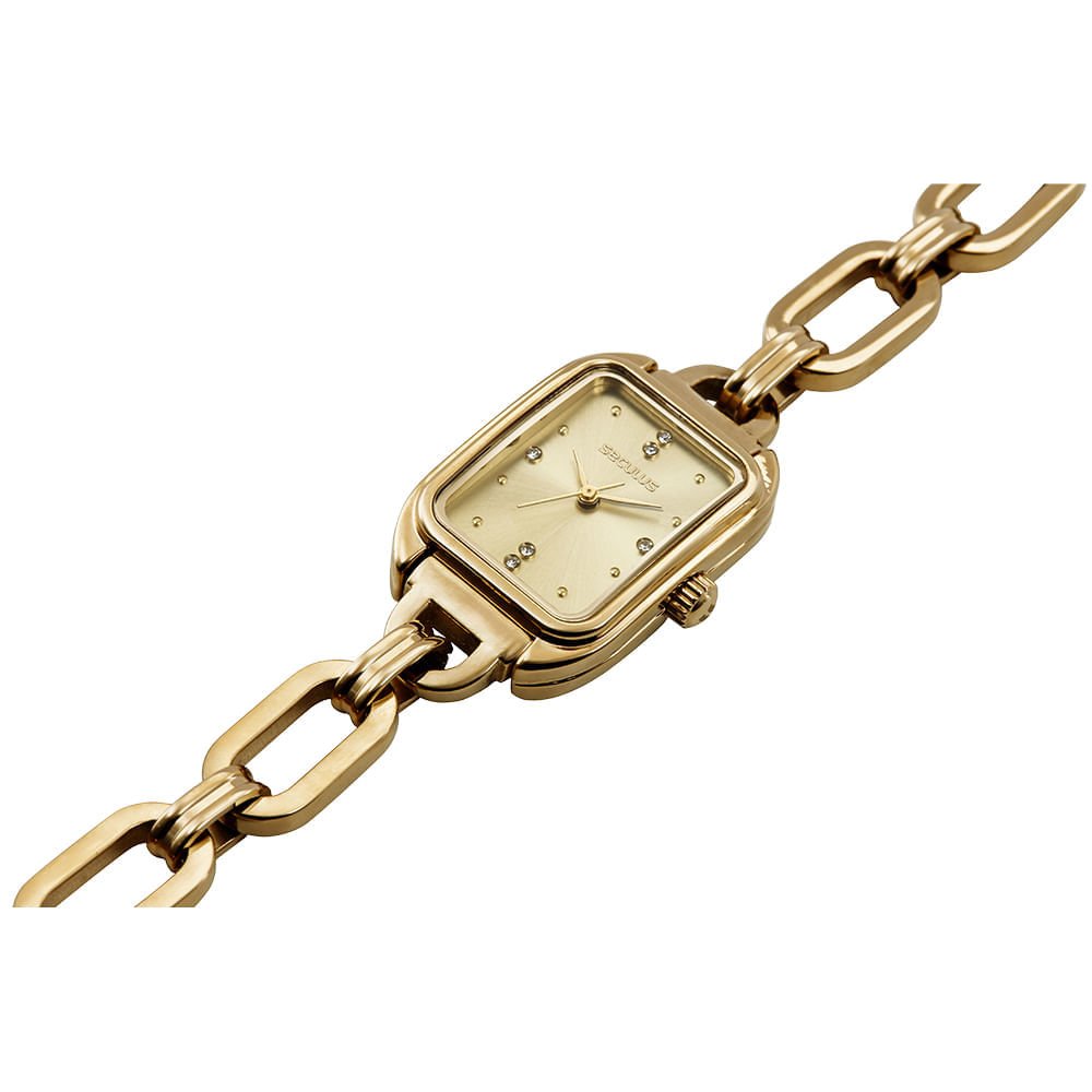 Relógio Feminino Aço Dourado Quadrada Pulseira em Corrente Dourado 2