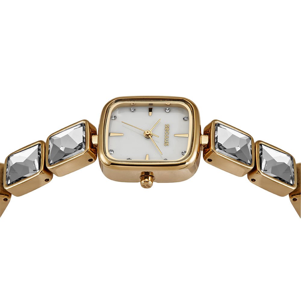 Relógio Feminino Dourado Quadrado Madrepérola Dourado 2