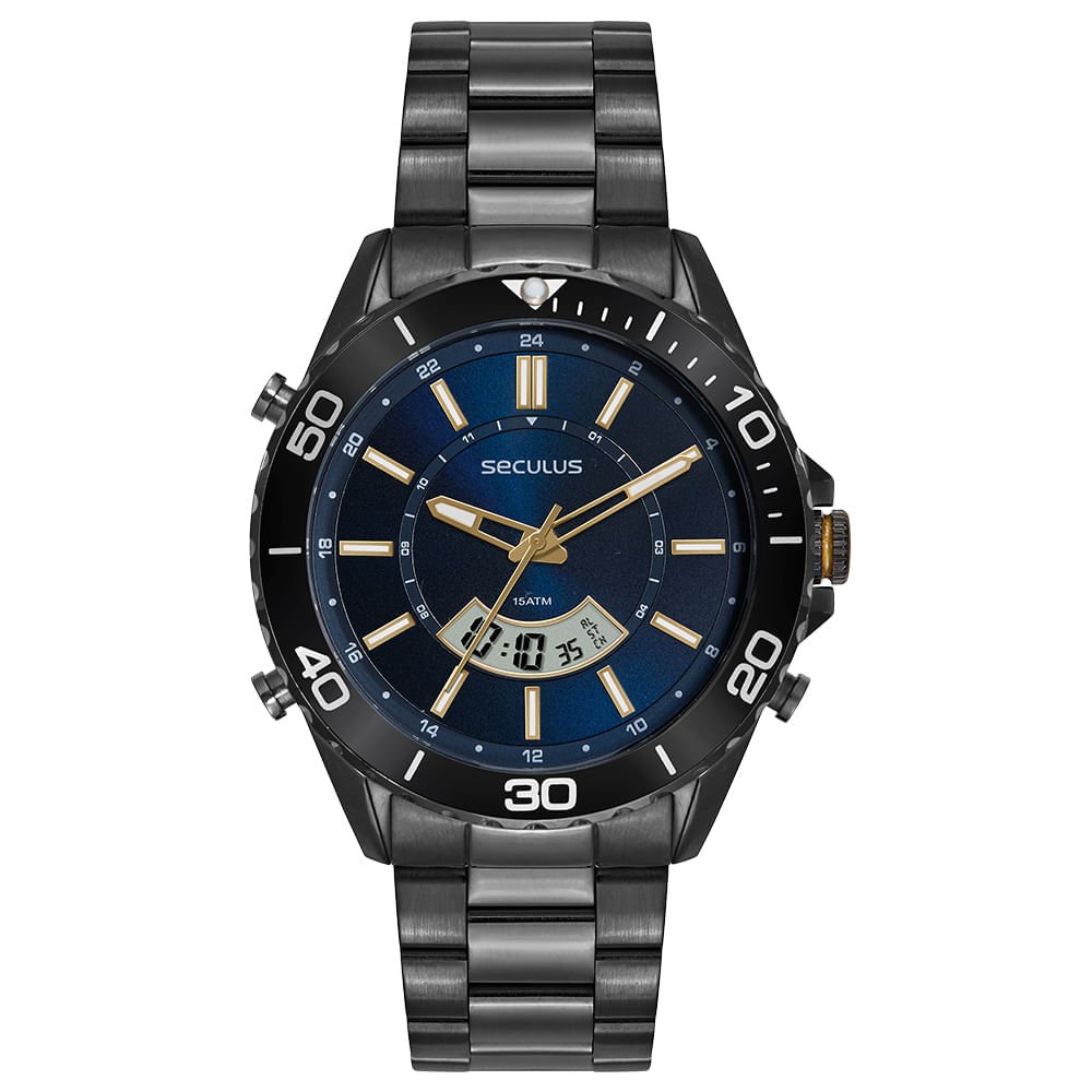 Relógio Masculino Aço Cinza Movimento Sorriso