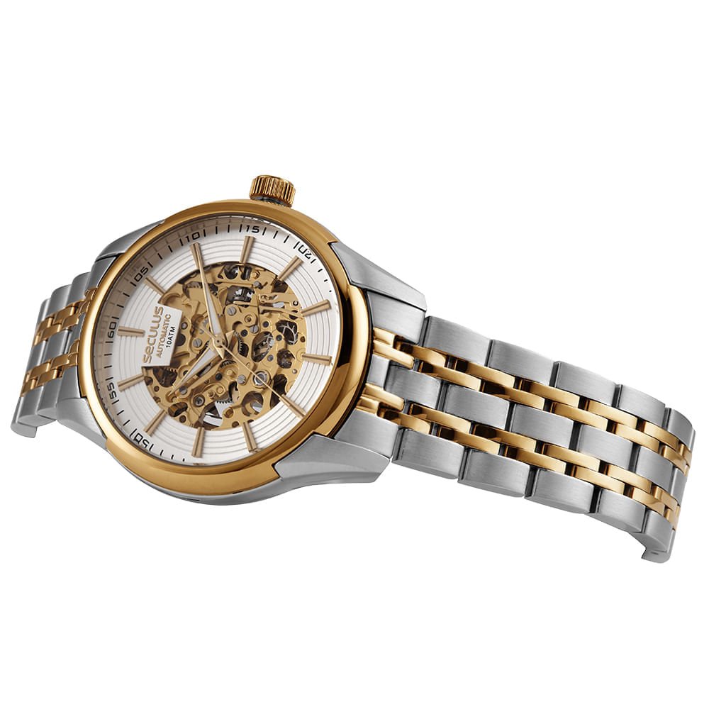 Relógio Masculino Automático Bicolor Mostrador Esqueleto Multicores 2
