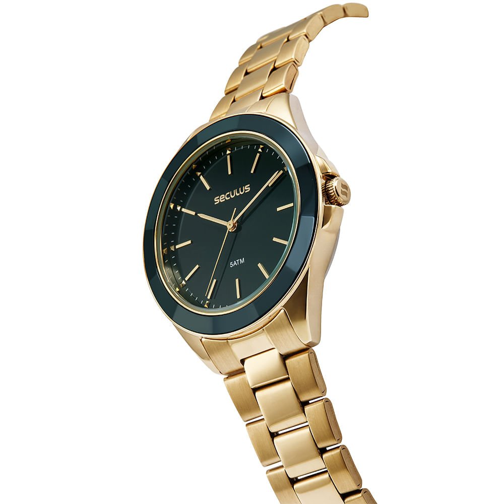 Relógio Feminino Analógico Dourado Aço em Ceramica Dourado 2