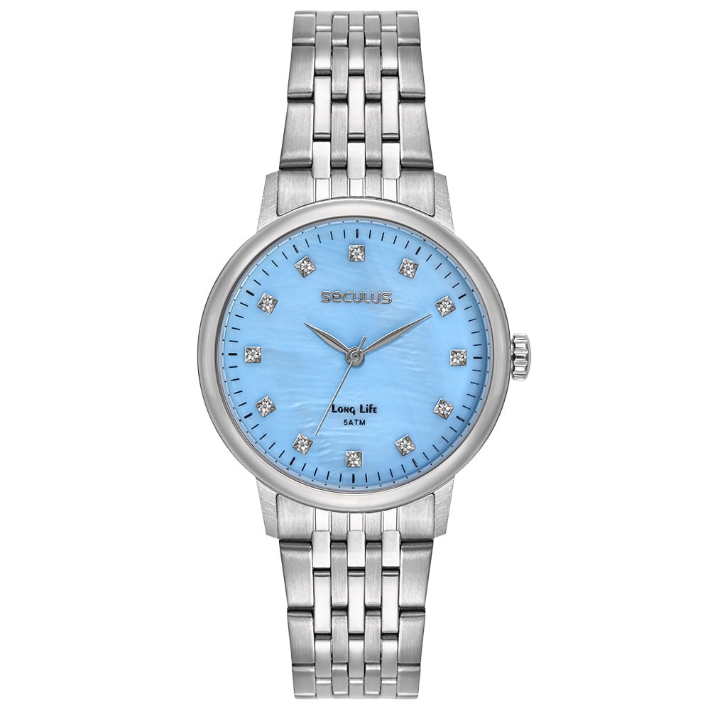 Relógio Feminino Analógico Cristais Mostrador Azul