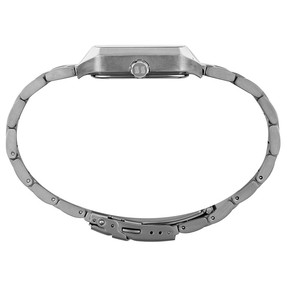 Relógio Masculino Prata Aço Quadrado Mostrador Preto Prata 3