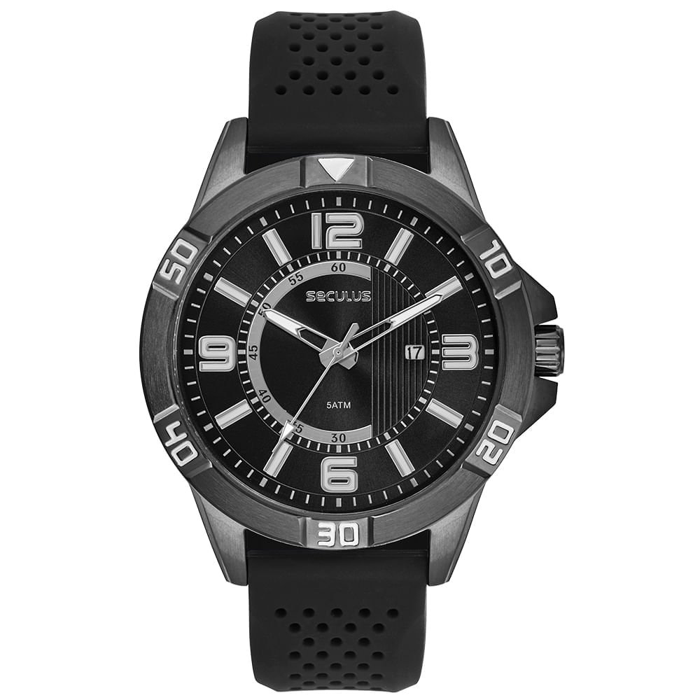 Relógio Masculino Preto Caixa em Aço Mostrador Preto