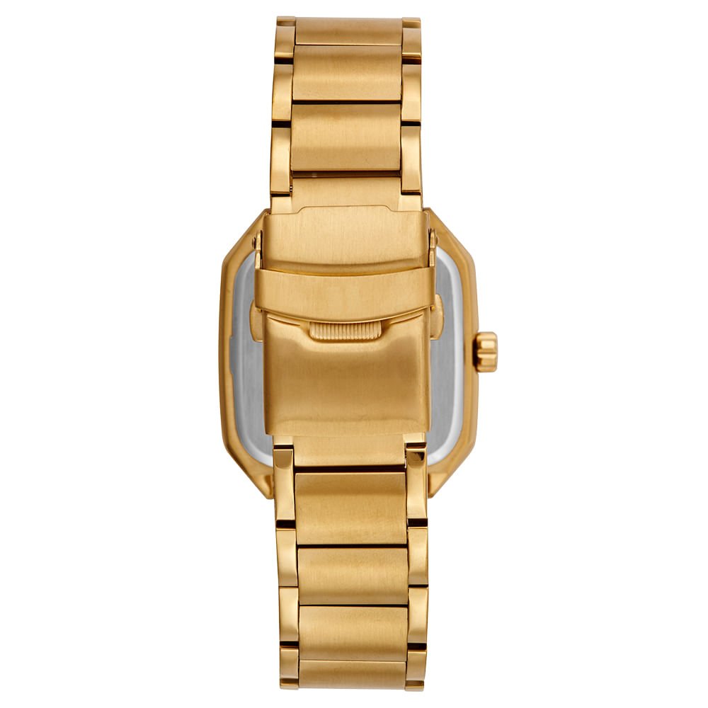 Relógio Masculino Dourado Aço Quadrado Mostrador Azul Dourado 2