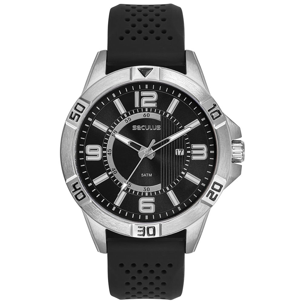 Relógio Masculino Prata Caixa em Aço Mostrador Preto