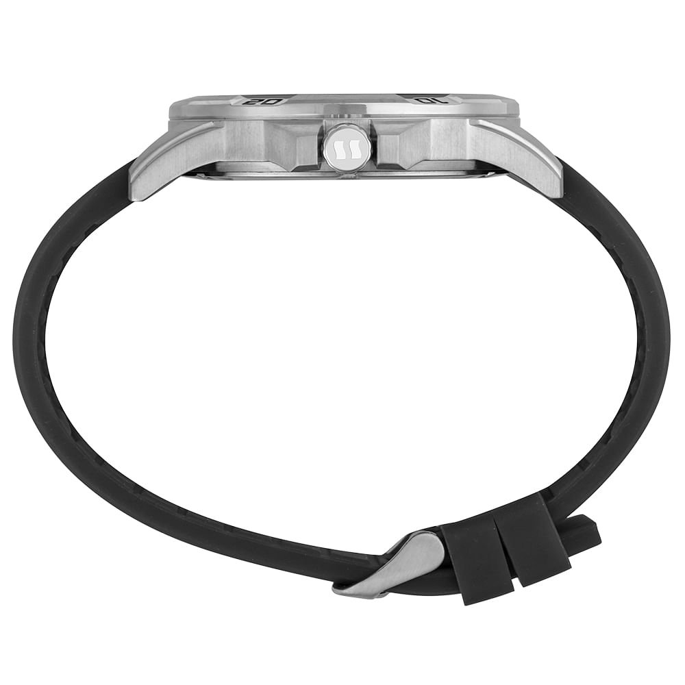 Relógio Masculino Prata Caixa em Aço Mostrador Preto Prata 2