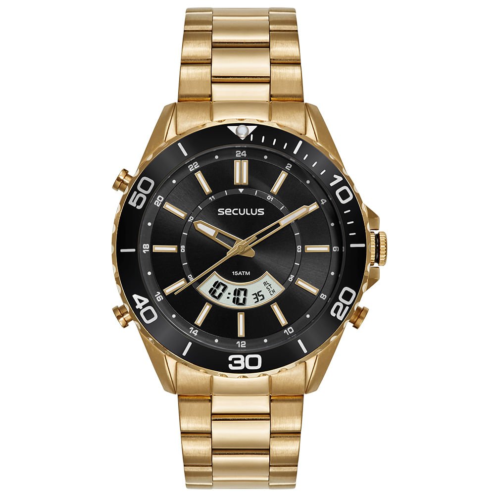 Relógio Masculino Aço Dourado Movimento Sorriso