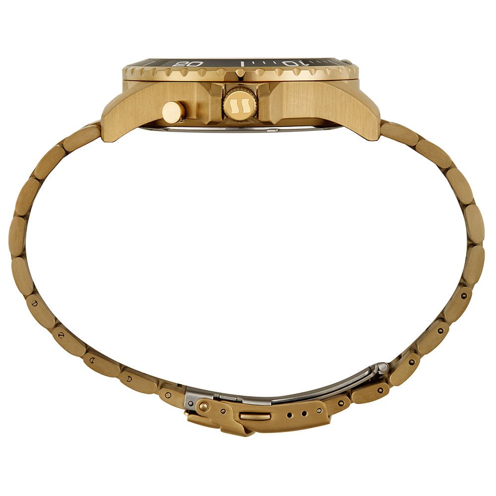 Relógio Masculino Aço Dourado Movimento Sorriso Dourado 3