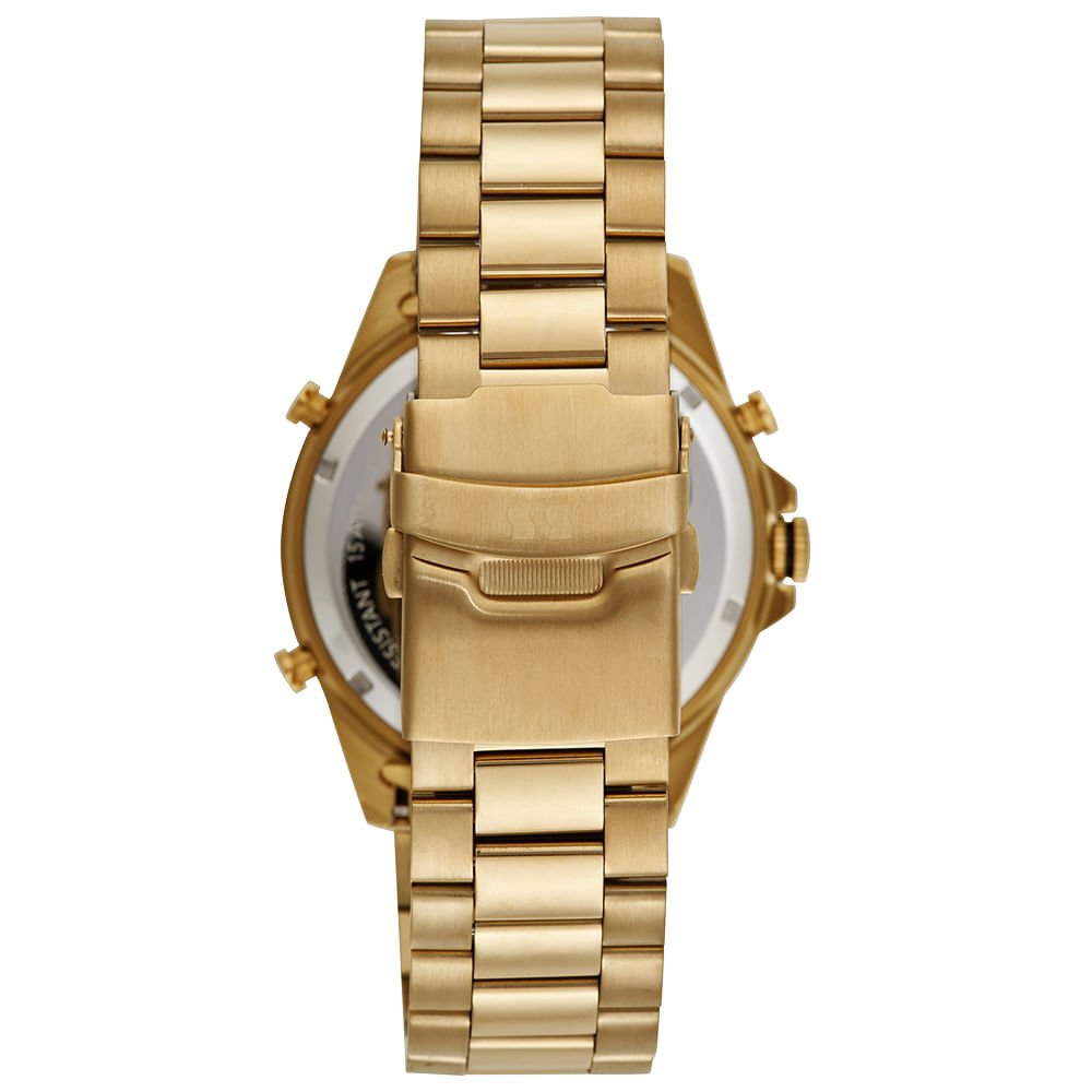 Relógio Masculino Aço Dourado Movimento Sorriso Dourado 4