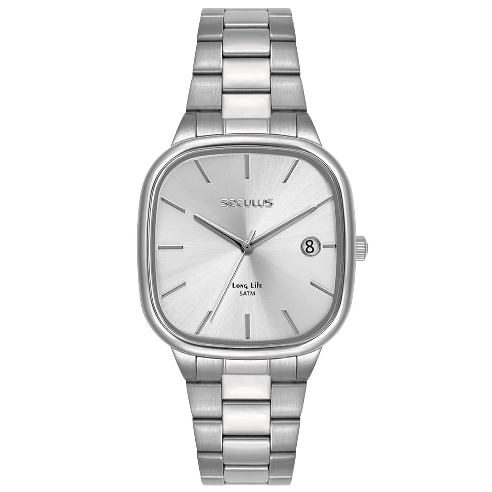 Relógio Masculino Prata Aço Quadrado Minimalista Prata 1