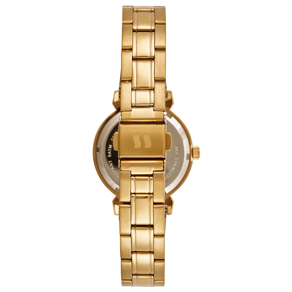 Kit Relógio Feminino Aço Dourado Mostrador Preto Dourado 4