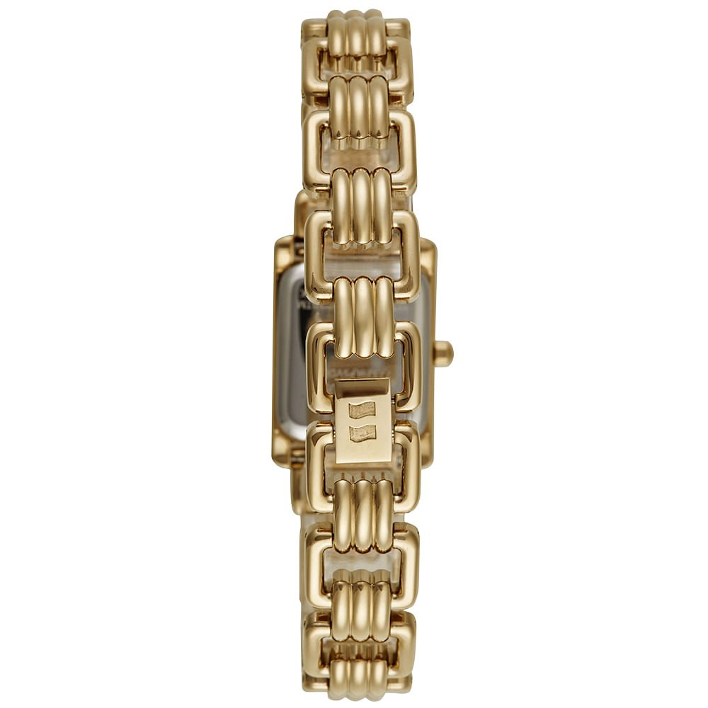 Relógio Feminino Analógico Quadrado Dourado em Cristais Dourado 3