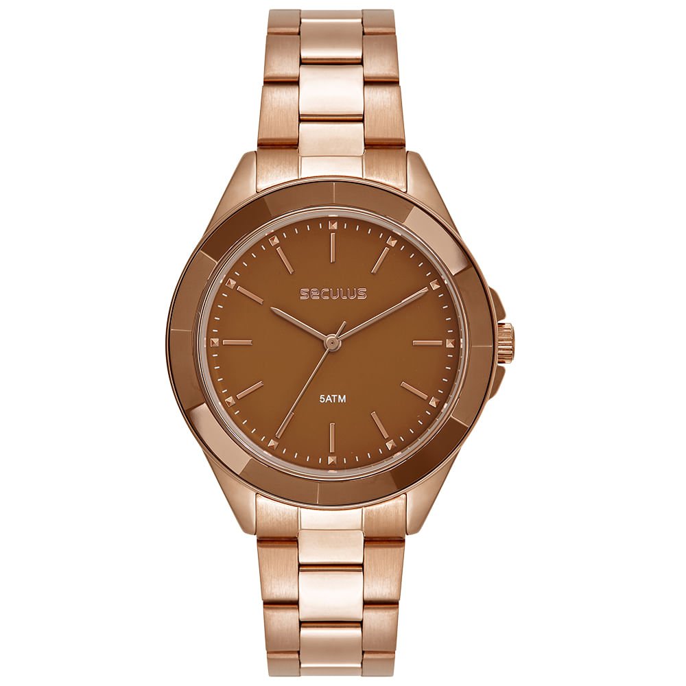 Relógio Feminino Analógico Marrom Aço em Ceramica