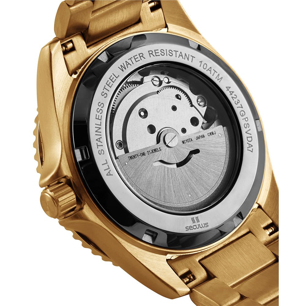 Relógio Masculino Automático Dourado Mostrador Verde Dourado 3