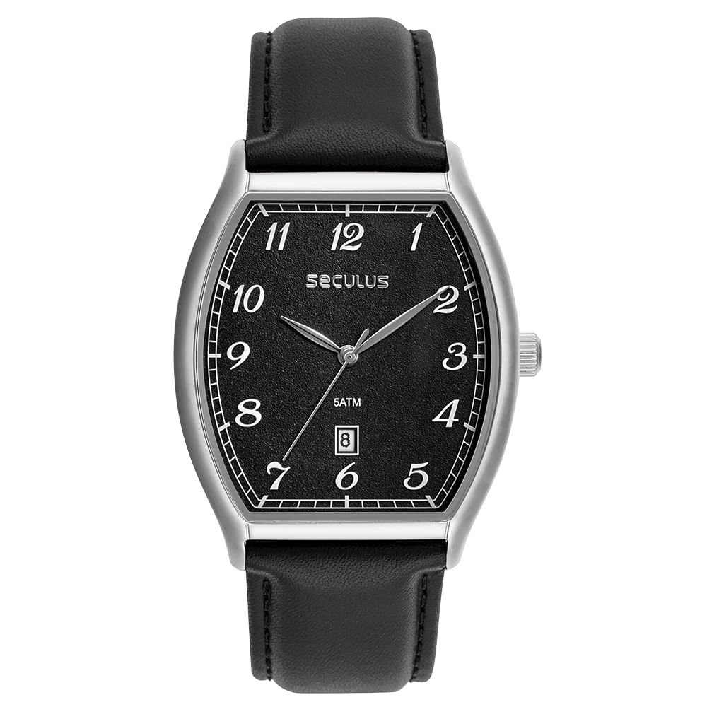 Relógio Masculino Analógico Prata Mostrador Preto Prata 1