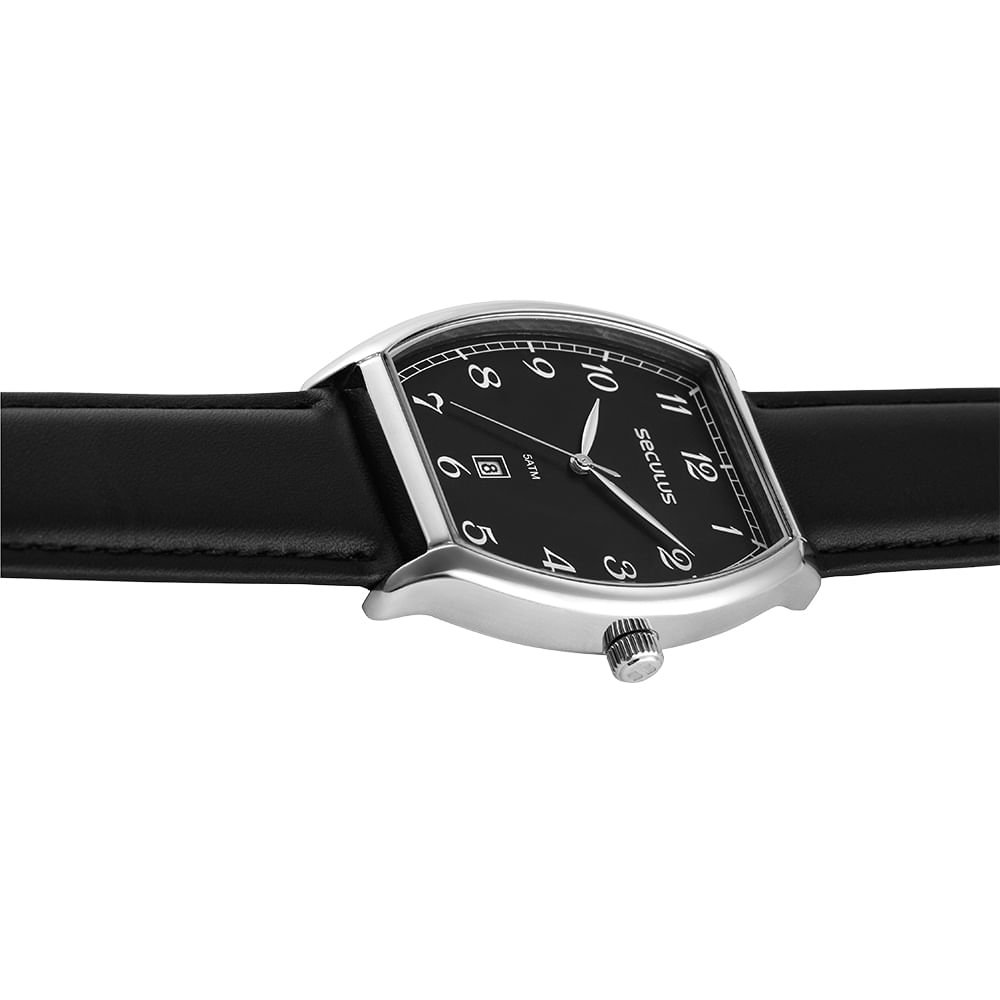 Relógio Masculino Analógico Prata Mostrador Preto Prata 2