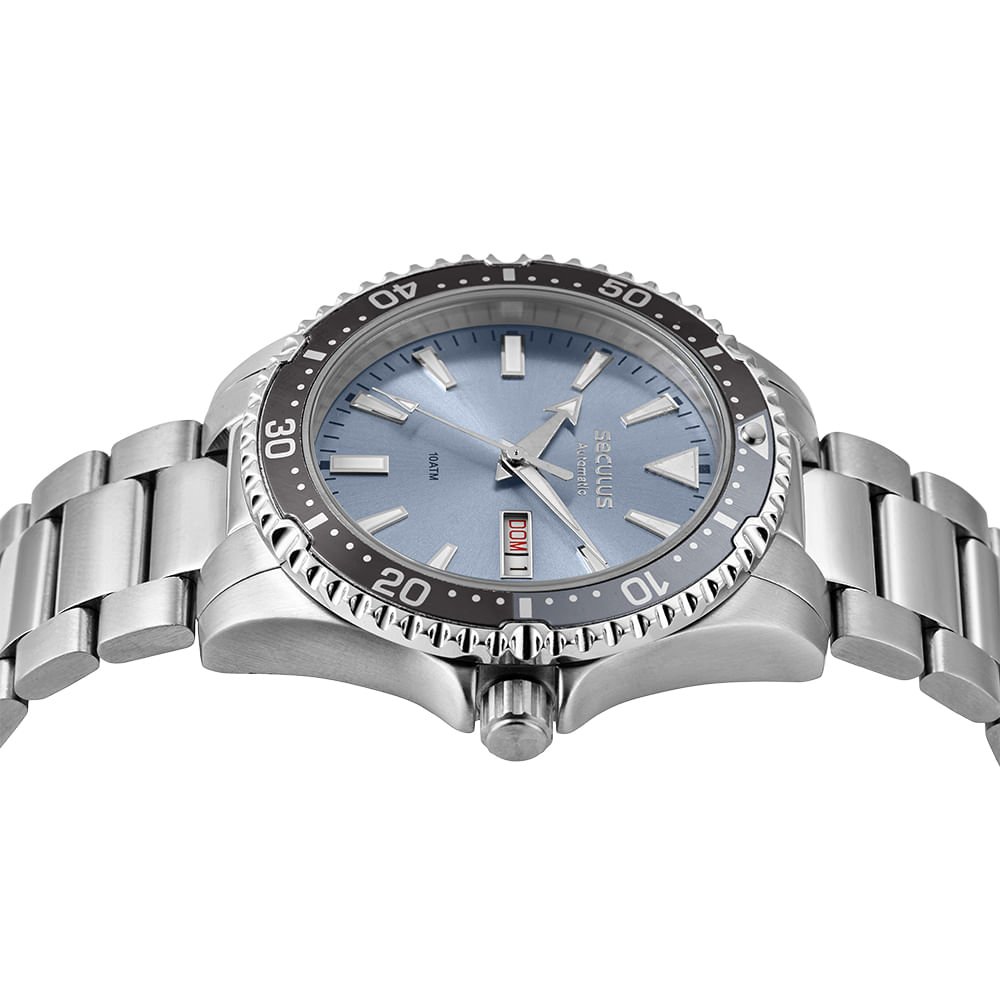 Relógio Masculino Automático Prata Mostrador Azul Prata 2
