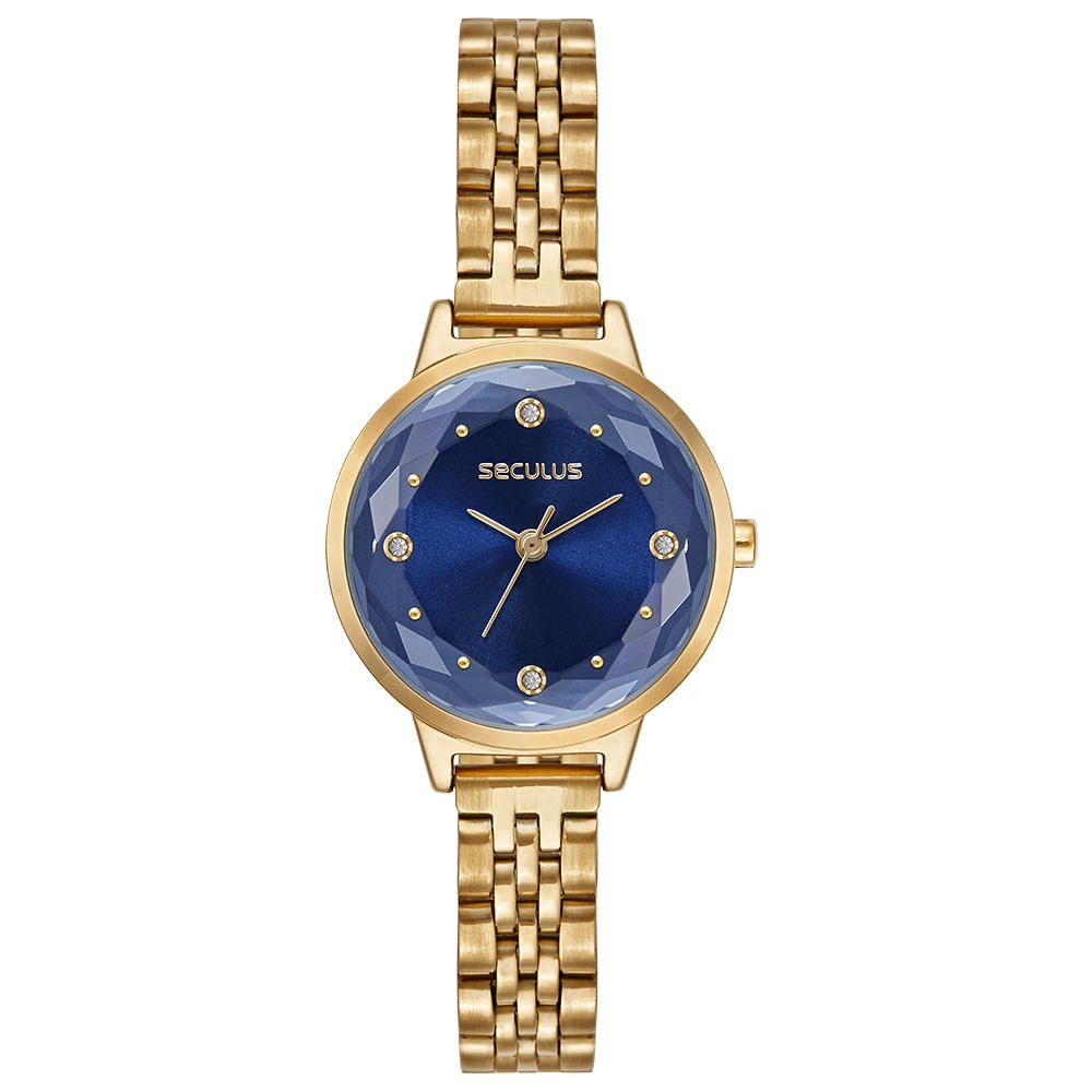Relógio Feminino Analógico Vidro Facetado Azul