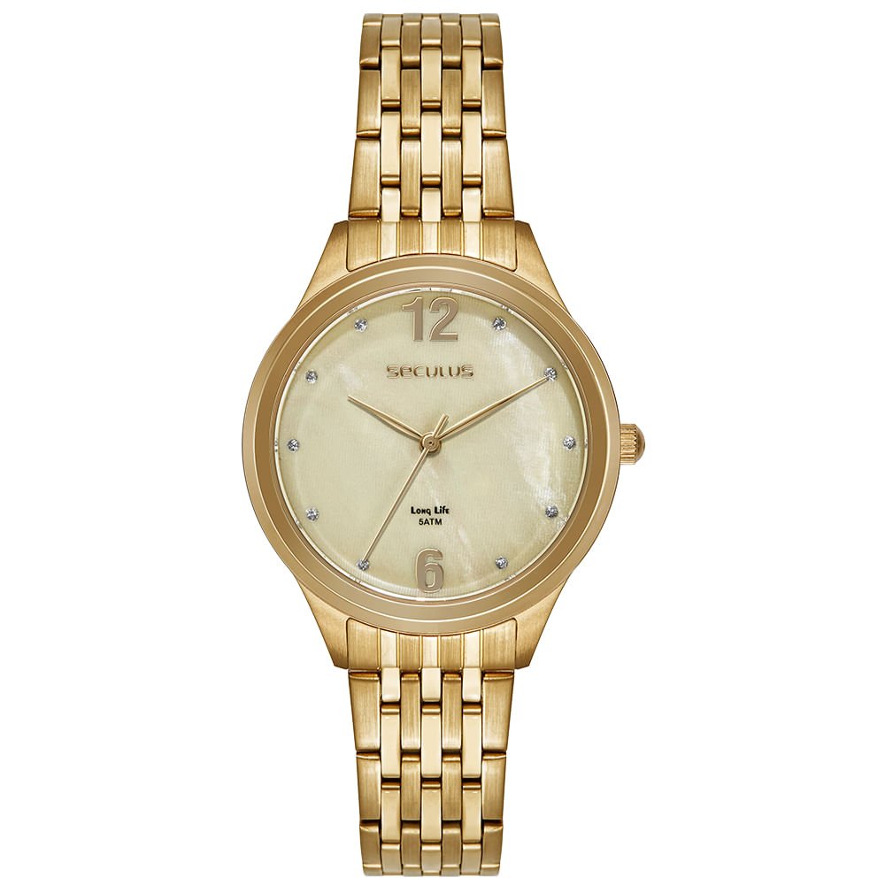 Relógio Feminino Analógico Dourado em Cristais