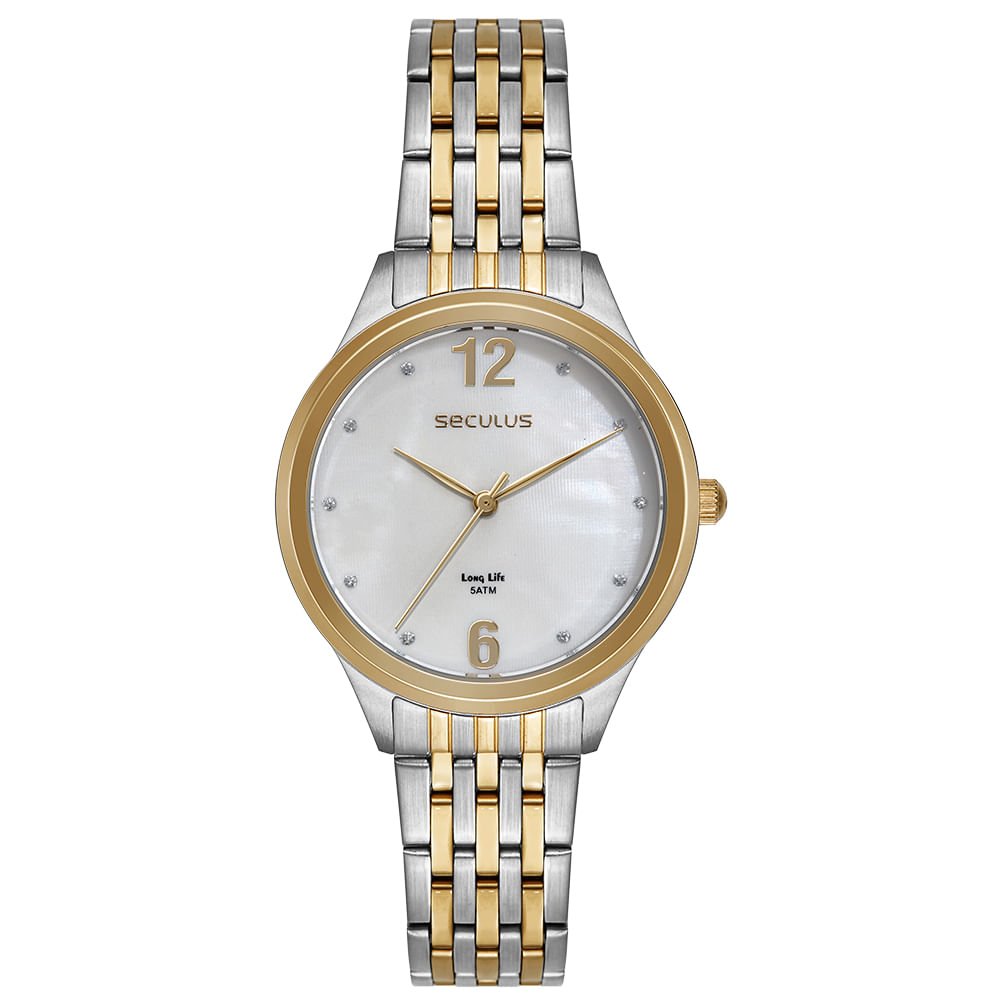 Relógio Feminino Analógico Bicolor em Cristais