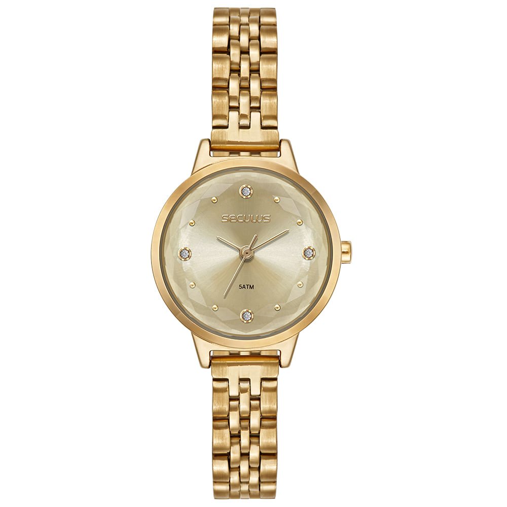 Relógio Feminino Analógico Vidro Facetado Dourado