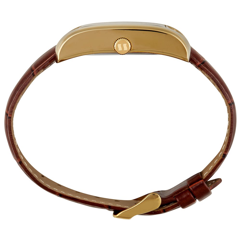 Relógio Masculino Analógico Quadrado Couro Croco Dourado Dourado 2