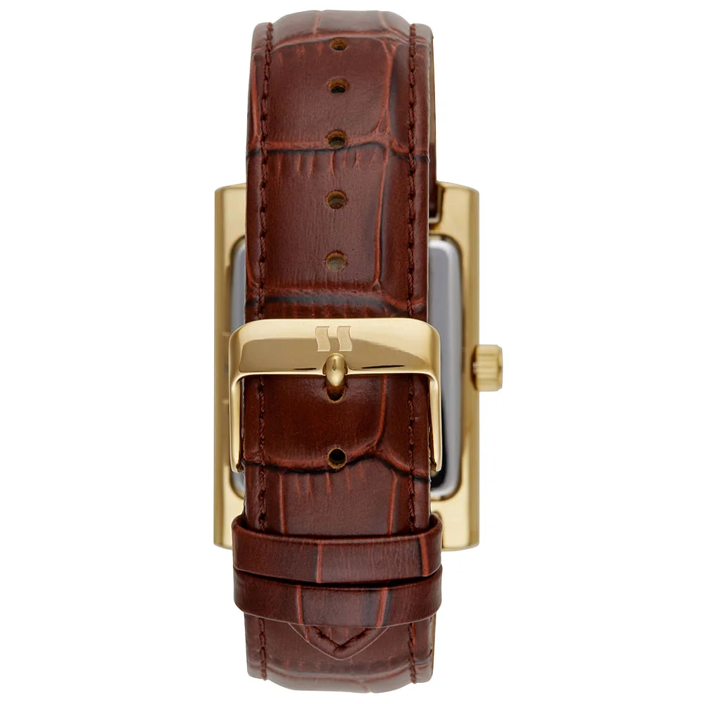 Relógio Masculino Analógico Quadrado Couro Croco Dourado Dourado 3