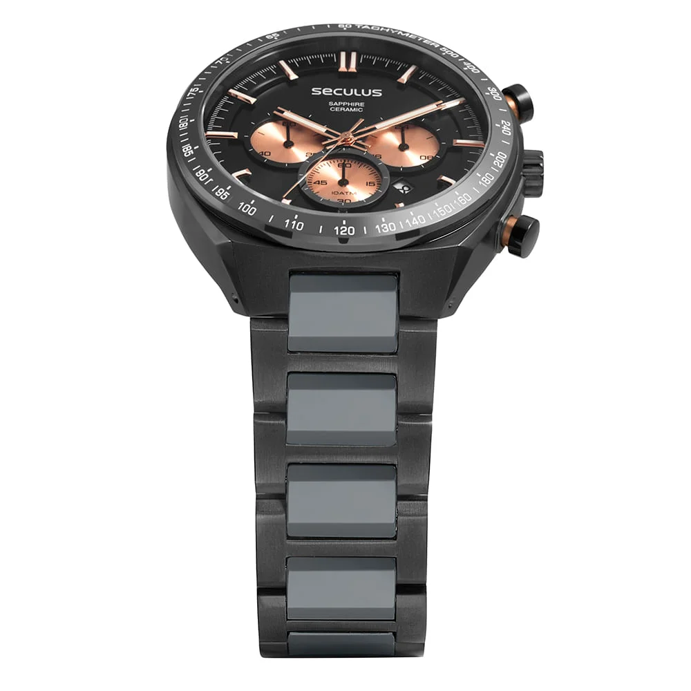 Relógio Masculino Analógico Premium Aço e Cerâmica Preto Preto 2