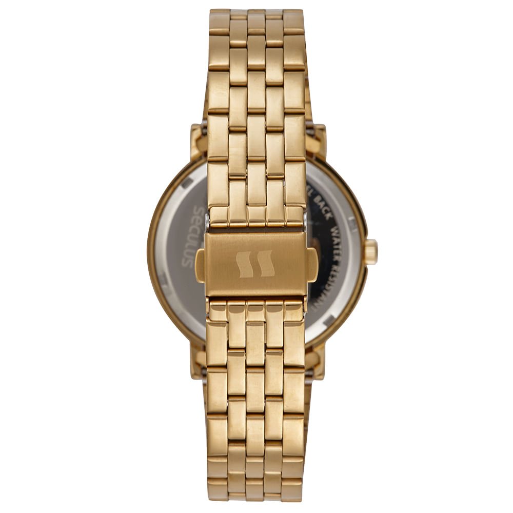 Relógio Feminino Analógico Dourado com Vidro Facetado Dourado 3