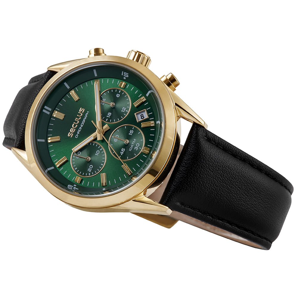Relógio Masculino Analógico Cronógrafo Couro Dourado Dourado/Preto 2