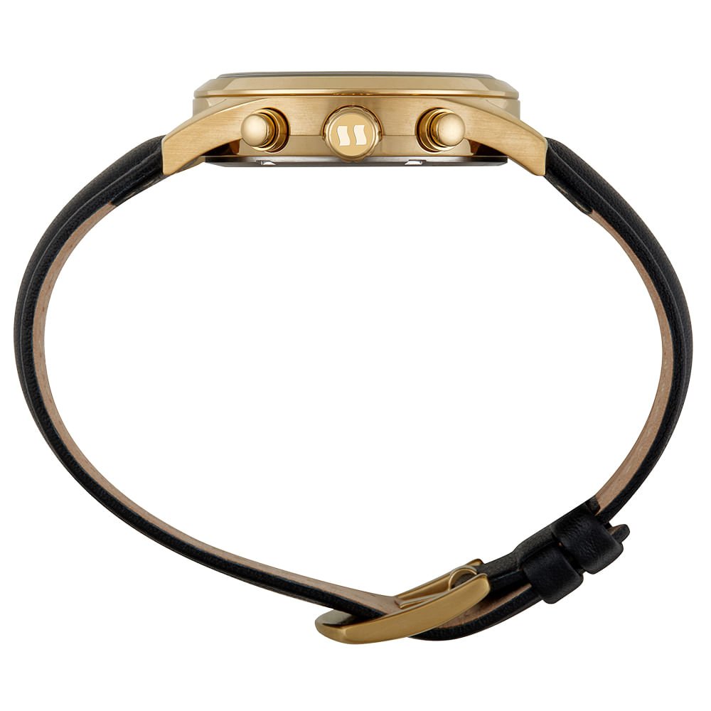 Relógio Masculino Analógico Cronógrafo Couro Dourado Dourado/Preto 3