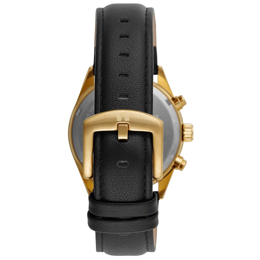 Relógio Masculino Analógico Cronógrafo Couro Dourado Dourado/Preto 4